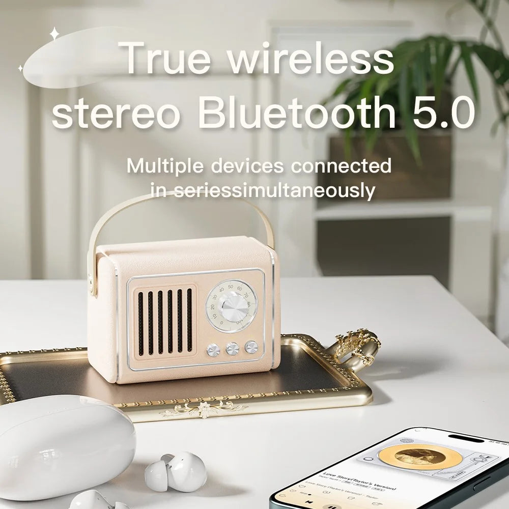 P19 Portable Bluetooth-compatible Speaker with FM Radio / Handle Wireless Music Subwoofer - Beige - 4