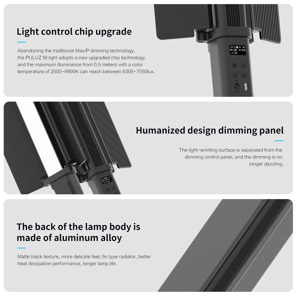 PULUZ PU4137 24W RGB Handheld Stick LED Light 72-LED Full Color Fill Light with Barndoor - 2