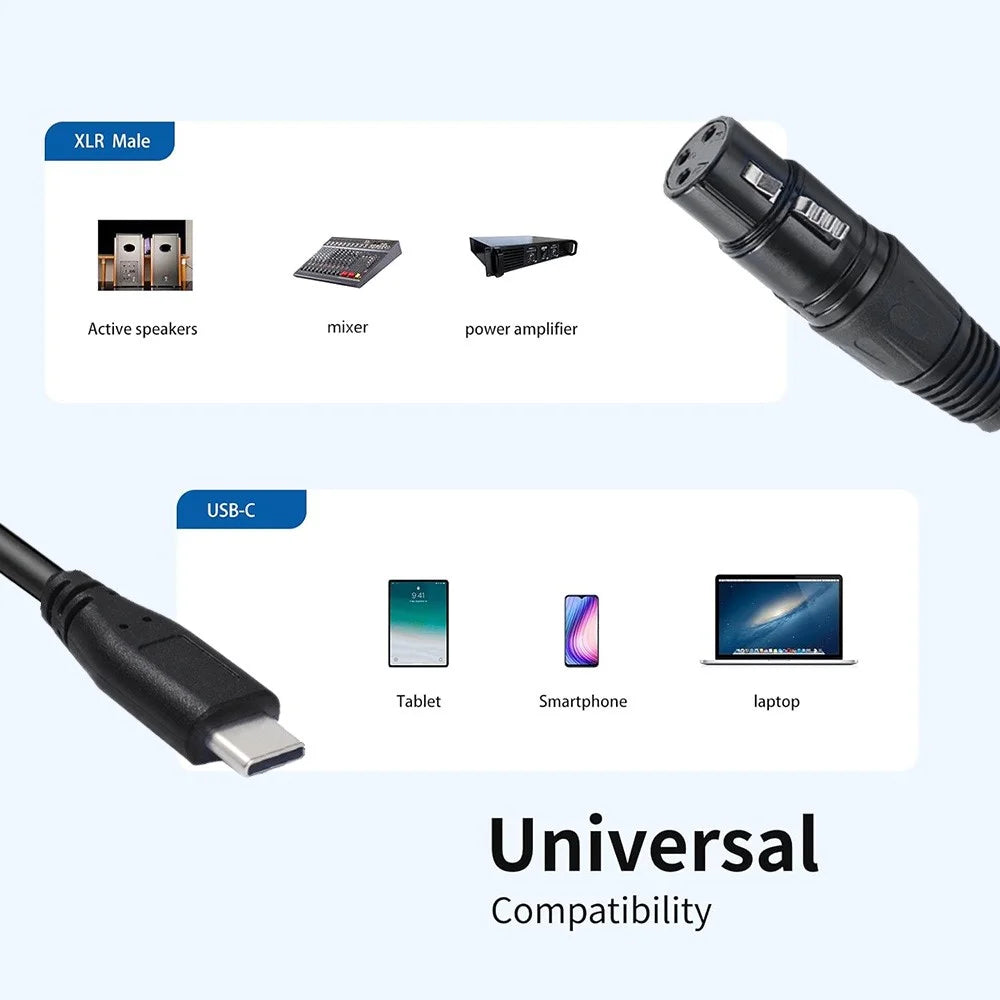 JUNSUNMAY 1m Type-C Male to XLR Male Cable Microphone Audio Adapter for Mobile Phones / Tablets / Laptops / Computers - 4
