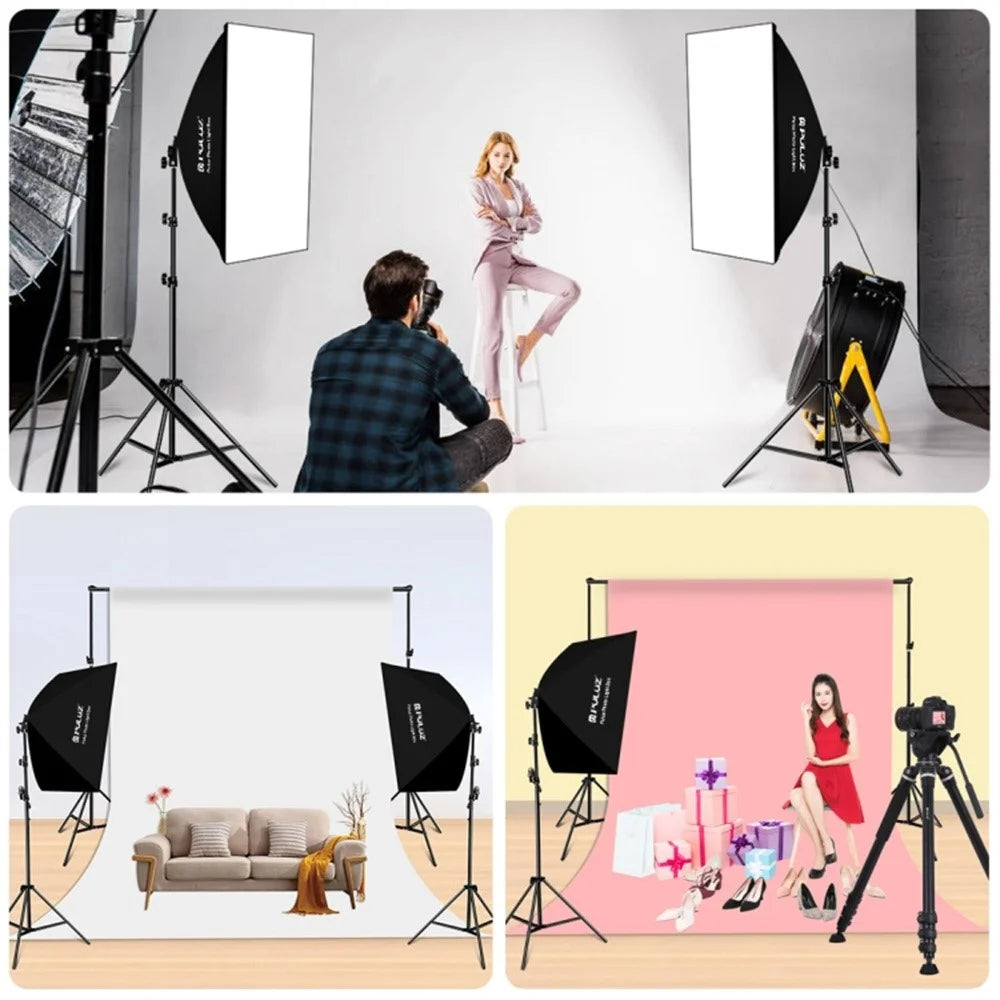 PULUZ PKT3133 2 Sets For Studio Photography 50 x 70cm Softbox with 30W E27 LED Bulb and Adjustable Tripod Stand - UK Plug - 6