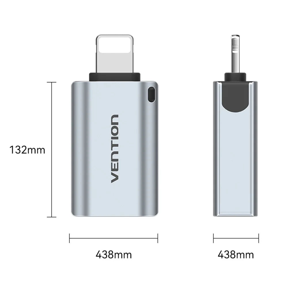 VENTION CUC Series 8-Pin Male to USB-A Female OTG Adapter Aluminum Alloy USB 2.0 Data Transfer Converter - Grey - 6