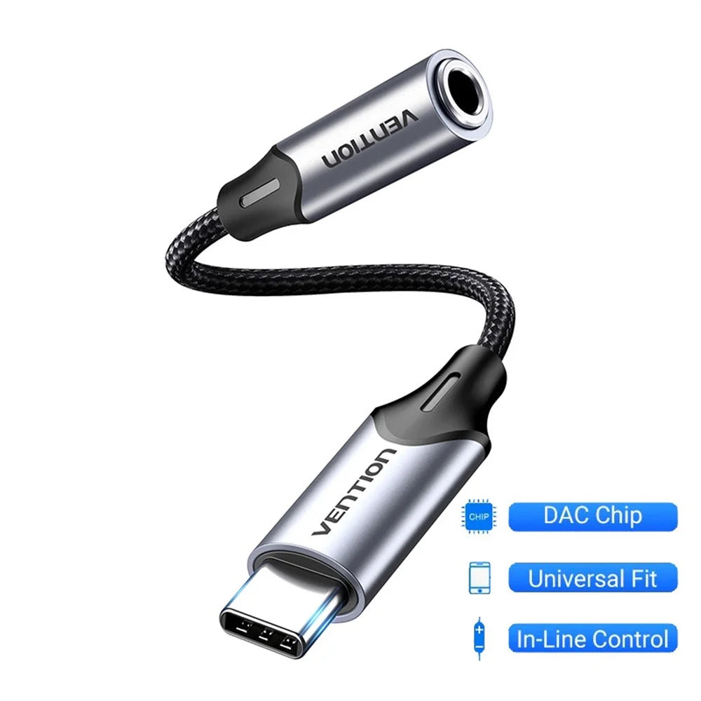VENTION BGM Series 0.1m Type-C to 3.5mm Audio Adapter Cable with DAC Decoder - Grey - 2