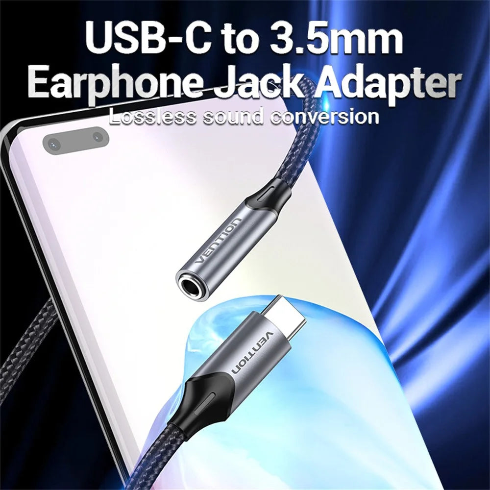 VENTION BGM Series 1m Type-C Male to 3.5mm Female Audio Adapter Cable with DAC Decoder - Grey - 4