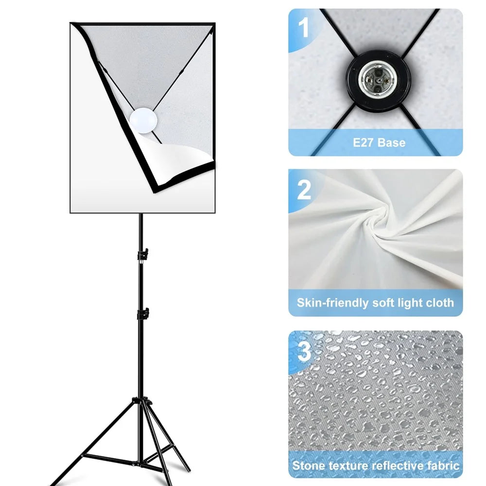 PULUZ PU5070 50x70cm Softbox Lighting Kit 30W E27 LED Studio Light Bulb with Adjustable Light Stand - EU Plug - 4