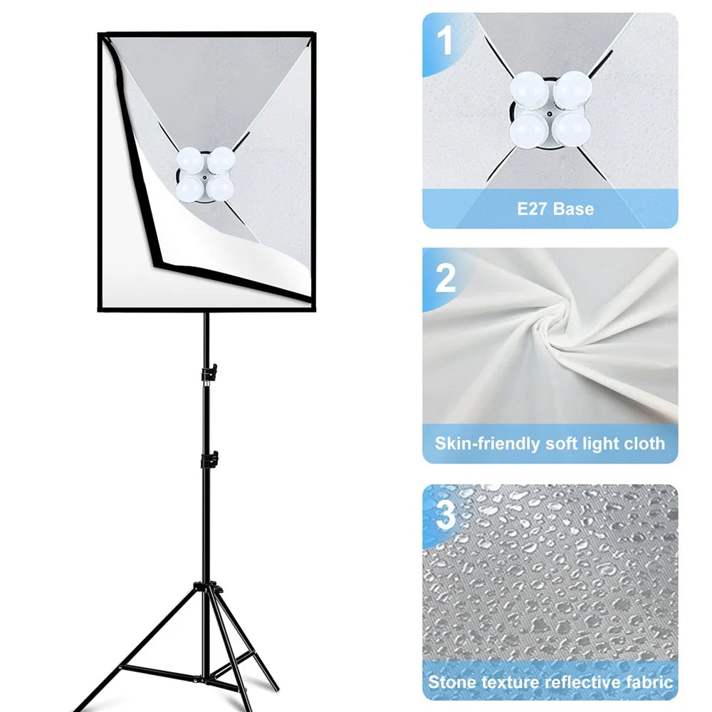PULUZ PU5071 Photo Studio Softbox 50x70cm Diffuser E27 LED Light Bulb Light Stand Tripod Camera Accessories - EU Plug - 5