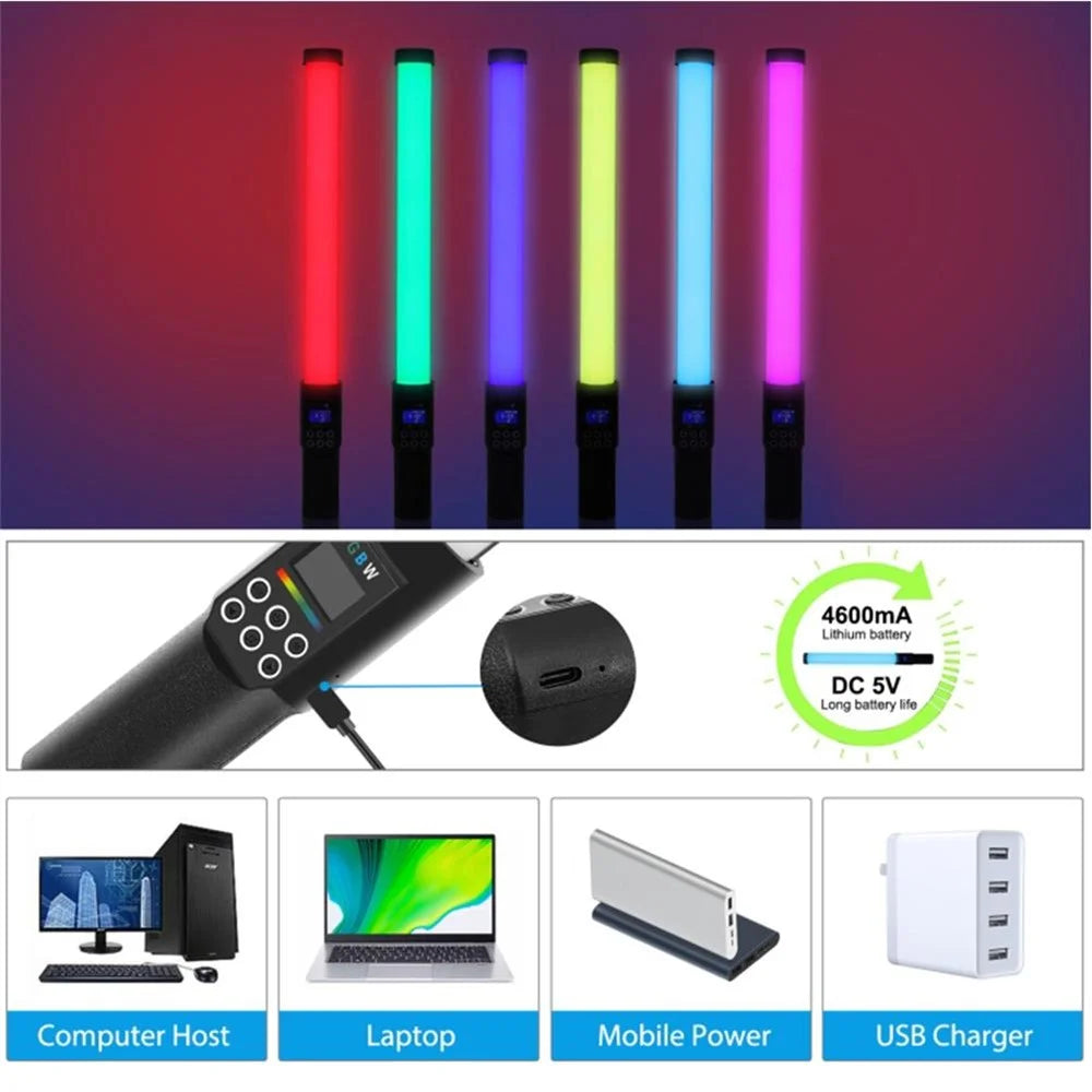 YB130 Handheld RGB LED Video Light Portable Fill Light Wand Stick Support 3000-6500K Adjustable for Video Photography Shooting (Standard Version) - 6