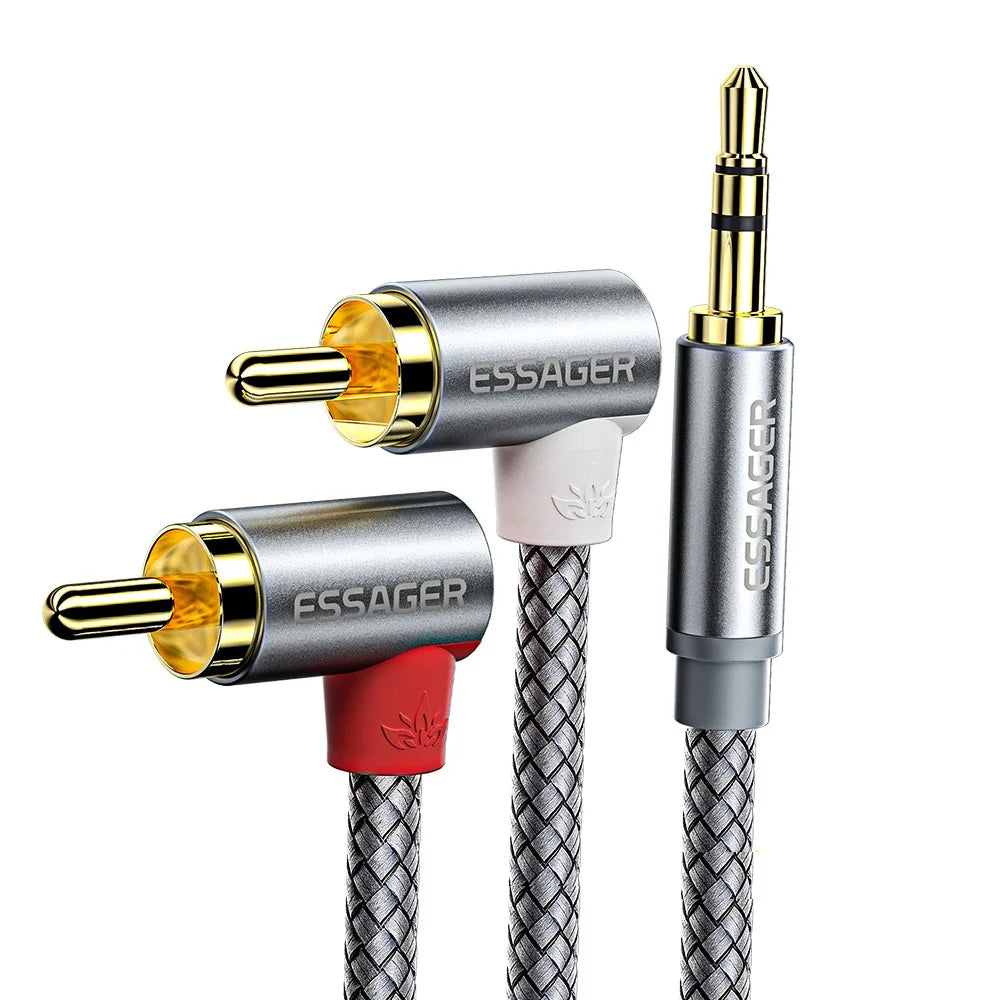 ESSAGER 5m AUX 3.5mm to Dual Angled Head RCA Cable Nylon Braided RCA Audio Adapter Line - 1