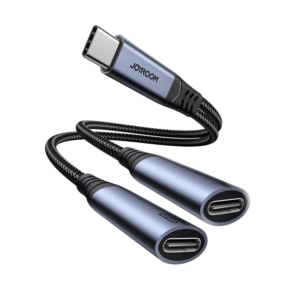 JOYROOM SY-C03 Type-C to Dual Type-C Audio Connector PD 60W Fast Charging Adapter Splitter - Black - 1