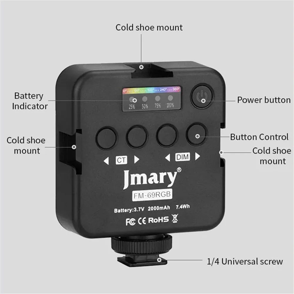 JMARY FM-69RGB Mini RGB Video Light Camera Light Photography Lighting Dimmable Lamp - 4