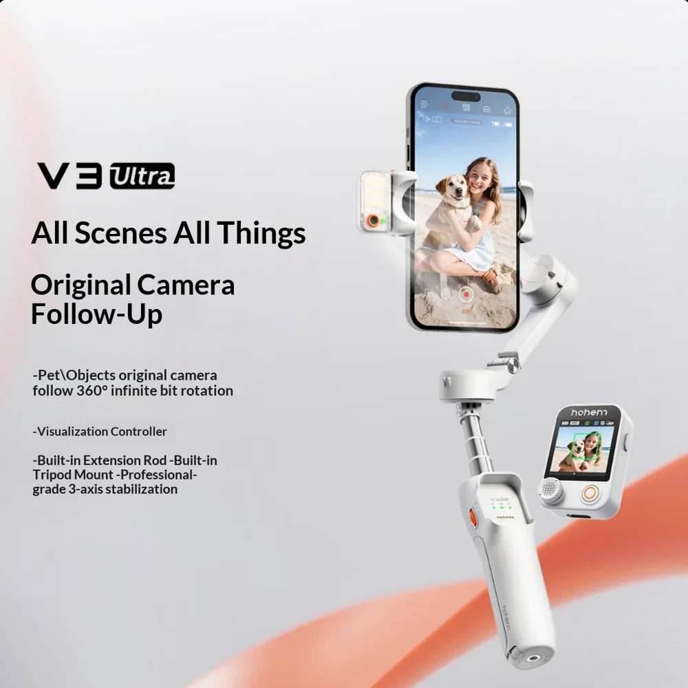 HOHEM V3 Ultra Foldable Handheld Phone Gimbal Stabilizer Auto 360 Degree Rotation AI Tracking with Bluetooth-compatible Remote - White - 3