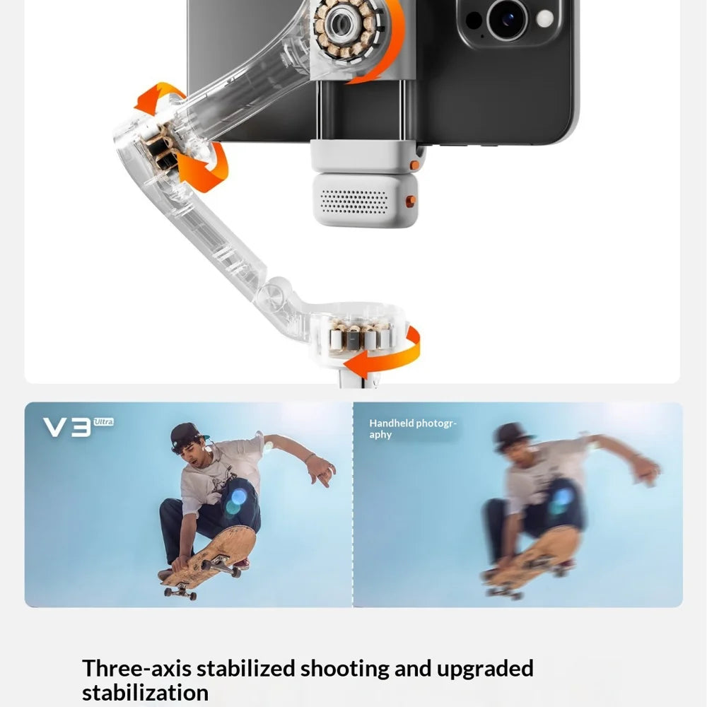 HOHEM V3 Ultra Foldable Handheld Phone Gimbal Stabilizer Auto 360 Degree Rotation AI Tracking with Bluetooth-compatible Remote - White - 6