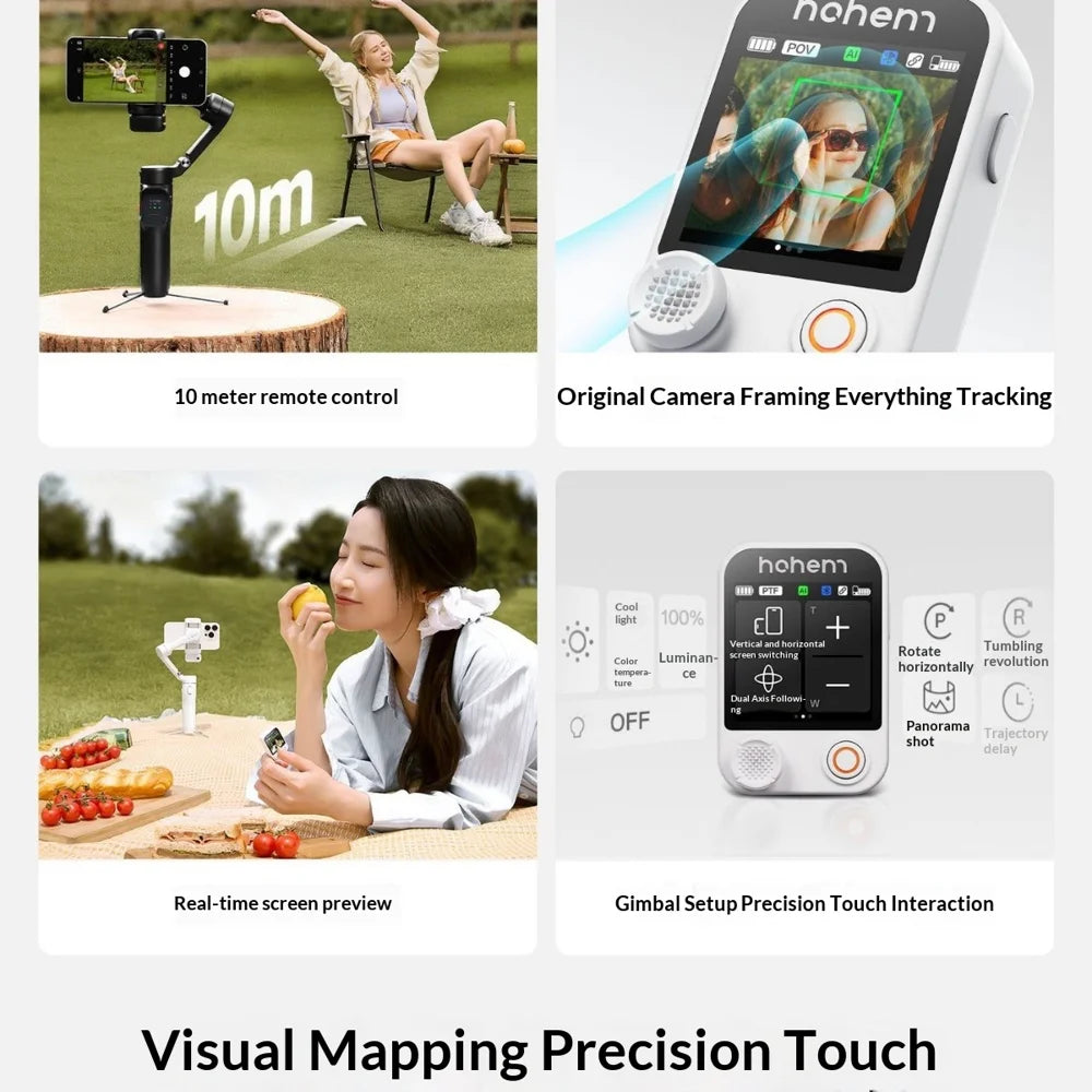 HOHEM V3 Ultra Foldable Handheld Phone Gimbal Stabilizer Auto 360 Degree Rotation AI Tracking with Bluetooth-compatible Remote - White - 7