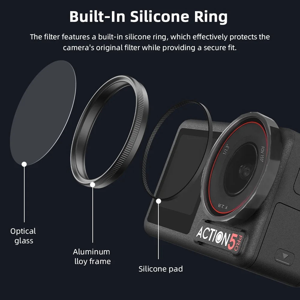 BRDRC 6Pcs Filters for DJI Osmo Action 5 Pro / 4 / 3 UV+CPL+ND8+ND16+ND32+ND64 Filters Set - 6