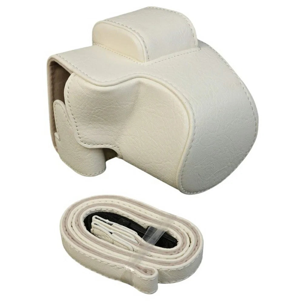 For Canon EOS R100 / R50 Camera Case Litchi Texture PU Leather Bag Protective Cover with Shoulder Strap - White - 1