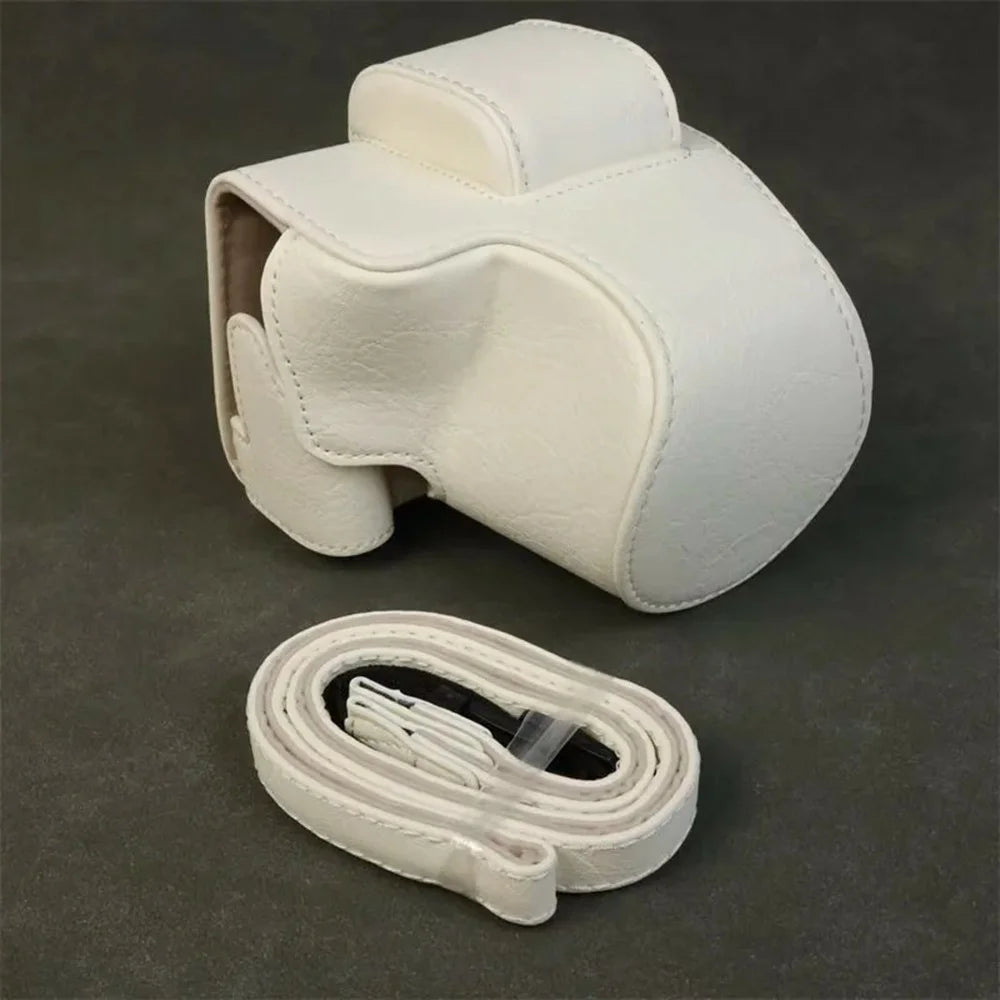 For Canon EOS R100 / R50 Camera Case Litchi Texture PU Leather Bag Protective Cover with Shoulder Strap - White - 2