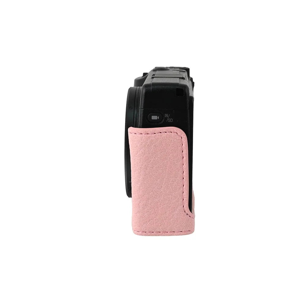 For Ricoh GR III / GR IV Litchi PU Leather Camera Base Protective Camera Case with Tripod Screw Hole and Battery Access - Pink - 7