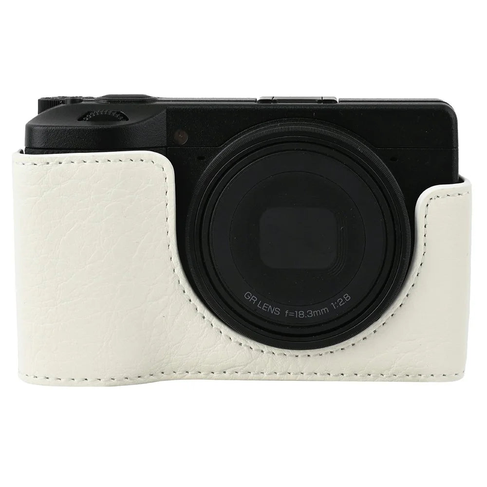 For Ricoh GR III / GR IV Litchi Camera Base Protective Camera Case with Shoulder Strap and Battery Access - White - 3
