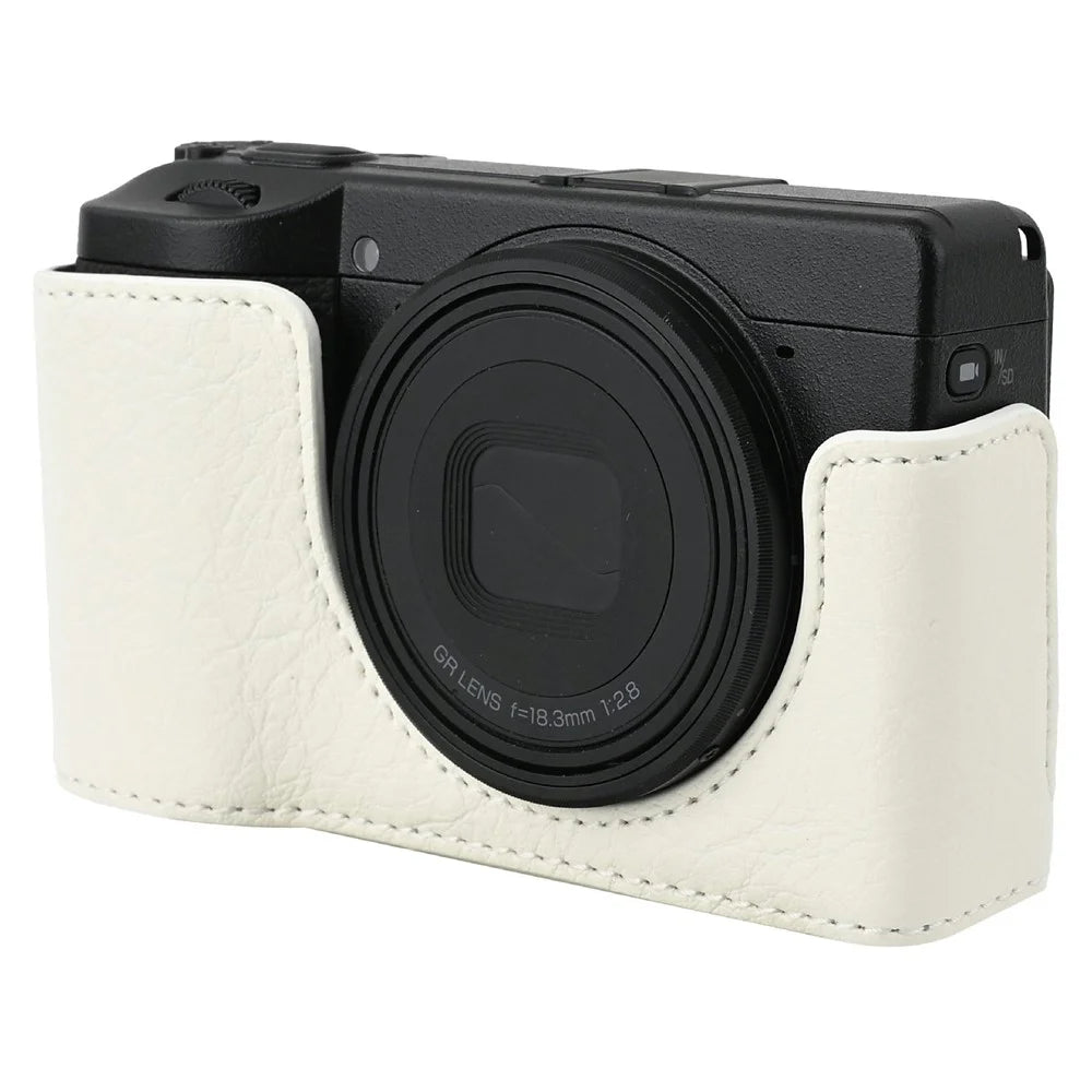 For Ricoh GR III / GR IV Litchi Camera Base Protective Camera Case with Shoulder Strap and Battery Access - White - 4