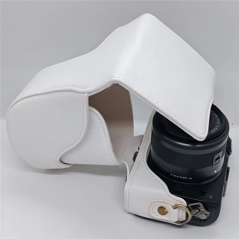 Camera Case for Canon EOS M / M10 / M100 / M200 Retro Style PU Leather Protective Cover with Shoulder Strap Retro Style - White - 3