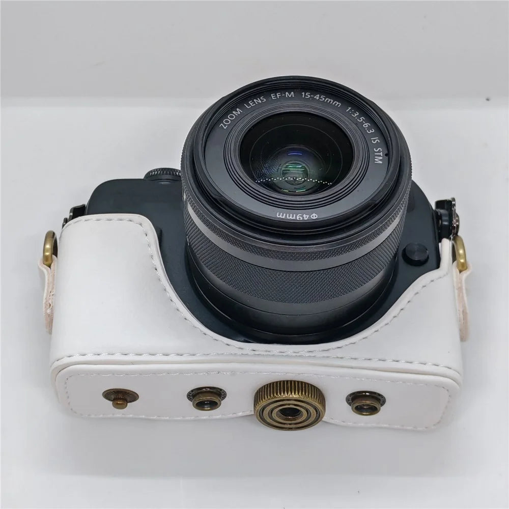Camera Case for Canon EOS M / M10 / M100 / M200 Retro Style PU Leather Protective Cover with Shoulder Strap Retro Style - White - 4