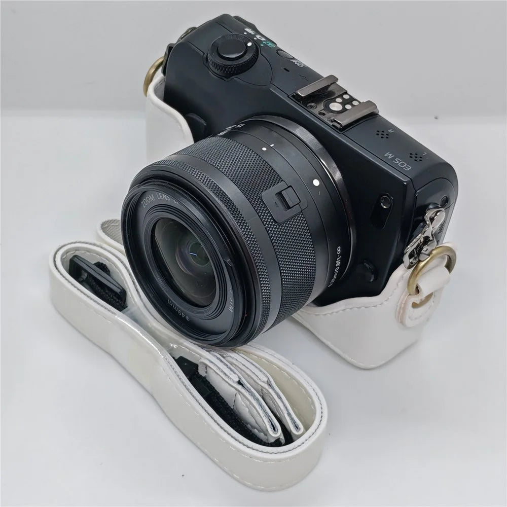 Camera Case for Canon EOS M / M10 / M100 / M200 Retro Style PU Leather Protective Cover with Shoulder Strap Retro Style - White - 5