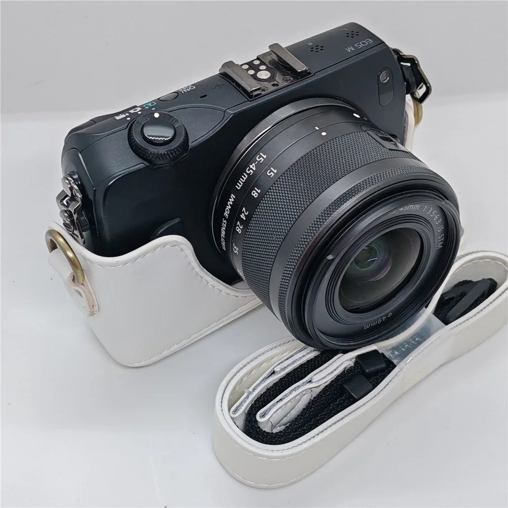 Camera Case for Canon EOS M / M10 / M100 / M200 Retro Style PU Leather Protective Cover with Shoulder Strap Retro Style - White - 6