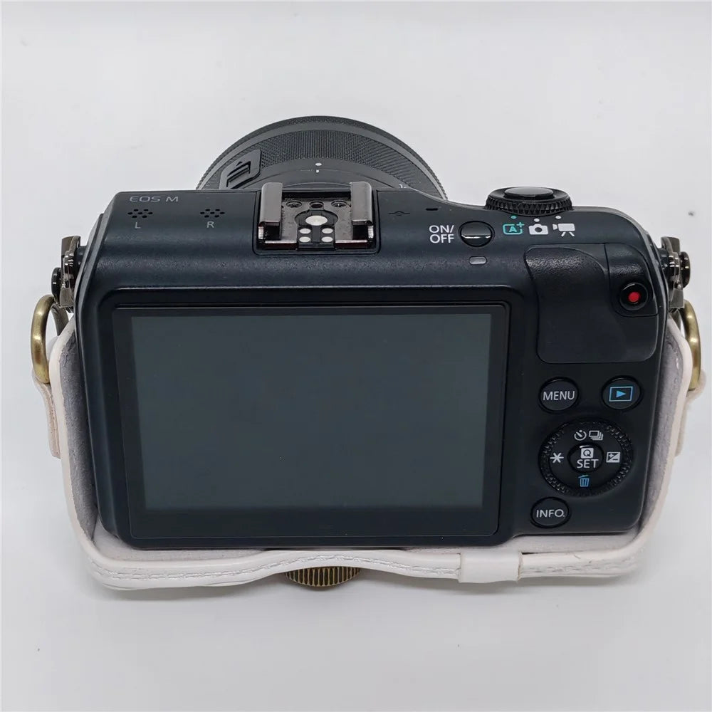 Camera Case for Canon EOS M / M10 / M100 / M200 Retro Style PU Leather Protective Cover with Shoulder Strap Retro Style - White - 7