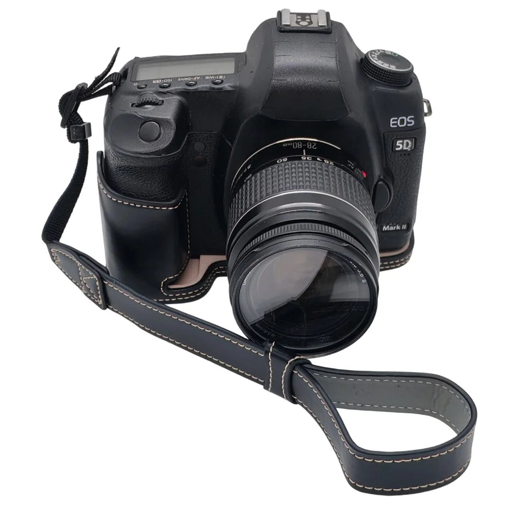 Half Case for Canon EOS 5D Mark II / Mark III / Mark IV Detachable Battery Design PU Leather Camera Grip Cover with Wrist Strap - Black - 1