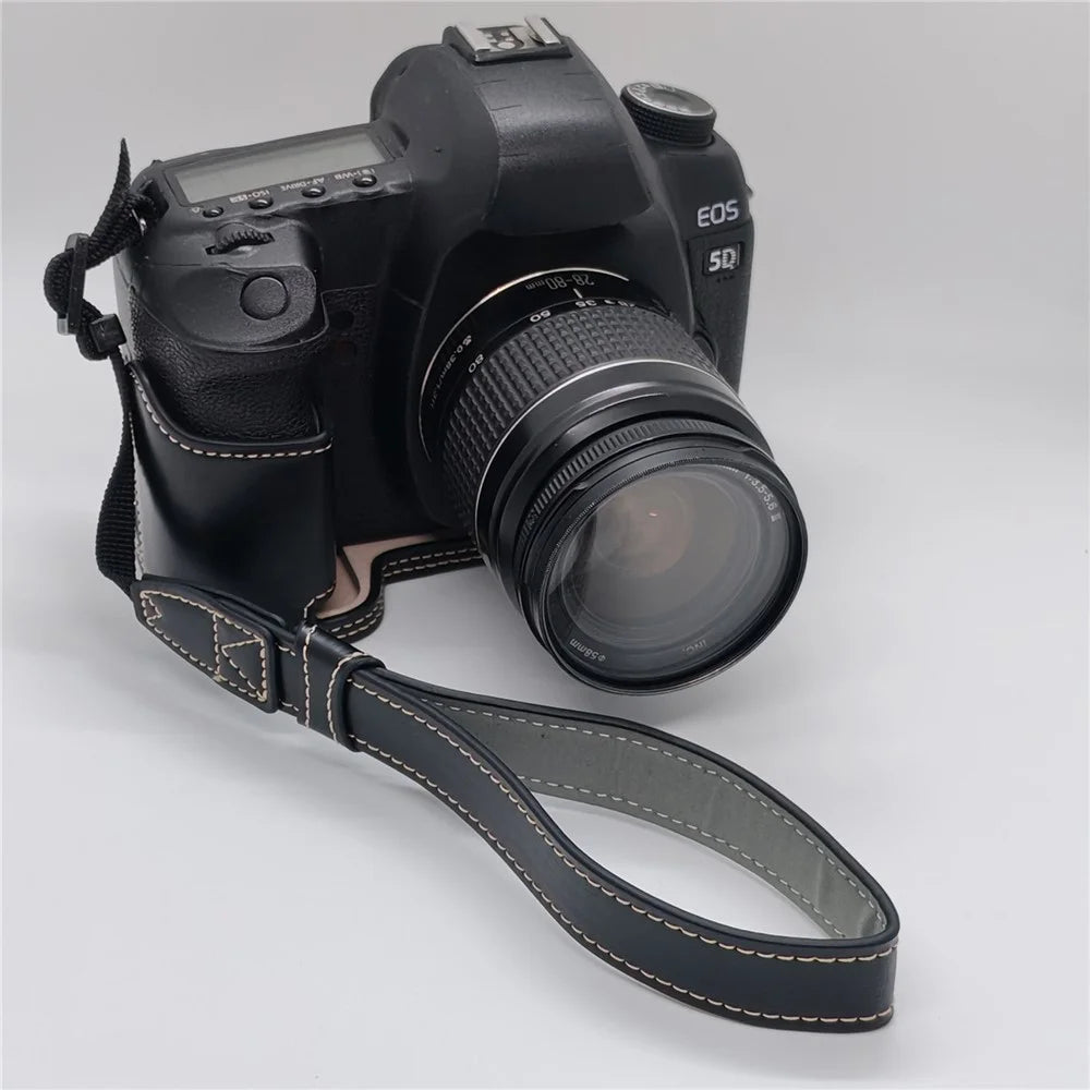 Half Case for Canon EOS 5D Mark II / Mark III / Mark IV Detachable Battery Design PU Leather Camera Grip Cover with Wrist Strap - Black - 3