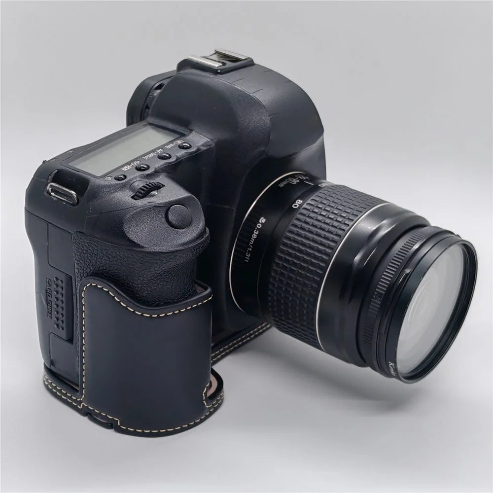 Half Case for Canon EOS 5D Mark II / Mark III / Mark IV Detachable Battery Design PU Leather Camera Grip Cover with Wrist Strap - Black - 5