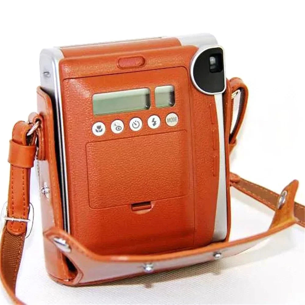 For Fujifilm Instax Mini 90 Synthetic Leather Camera Bag Protective Case with Film Case and Neck Strap - Brown - 3