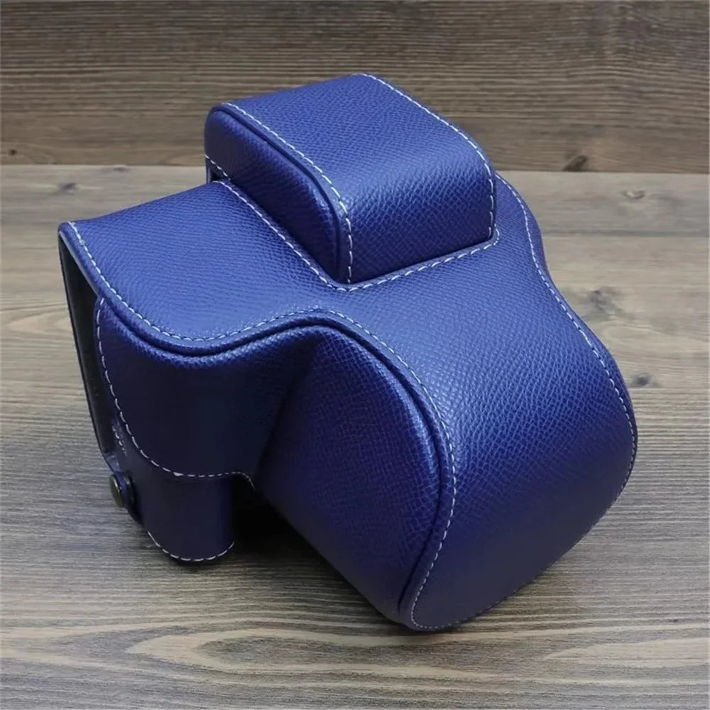 For Canon EOS R50 / R100 Camera Case Battery Opening Design Palm Texture Leather Bag with Strap and Small Bag - Dark Blue - 2
