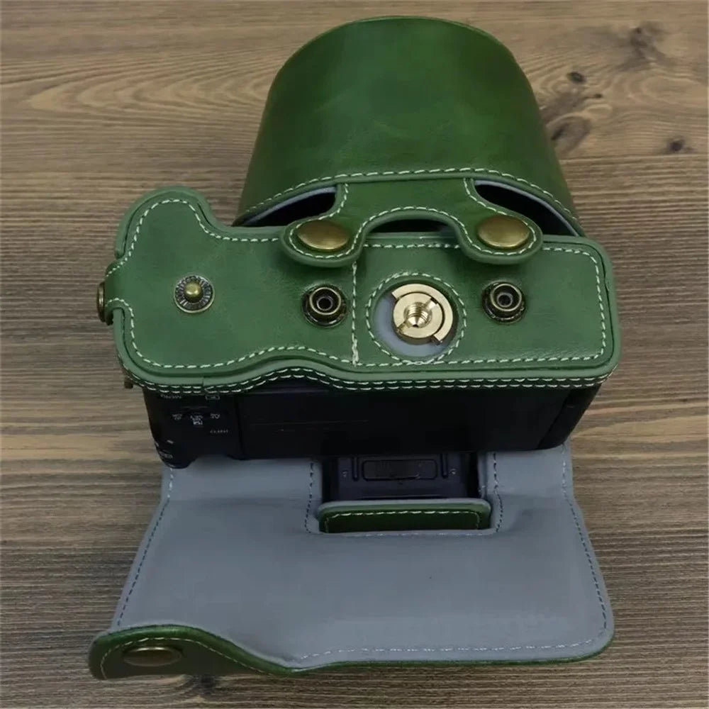For Canon EOS R50 / R100 PU Leather Camera Case Battery Opening Design Camera Cover with Strap and Small Bag - Green - 4