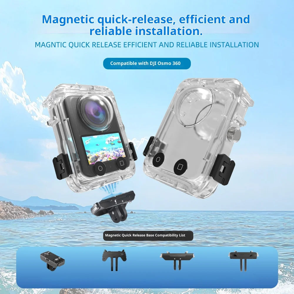For DJI Osmo 360 Action Camera Waterproof Housing Magnetic Quick Release 60m Underwater Case with 2-Claw Design - 3