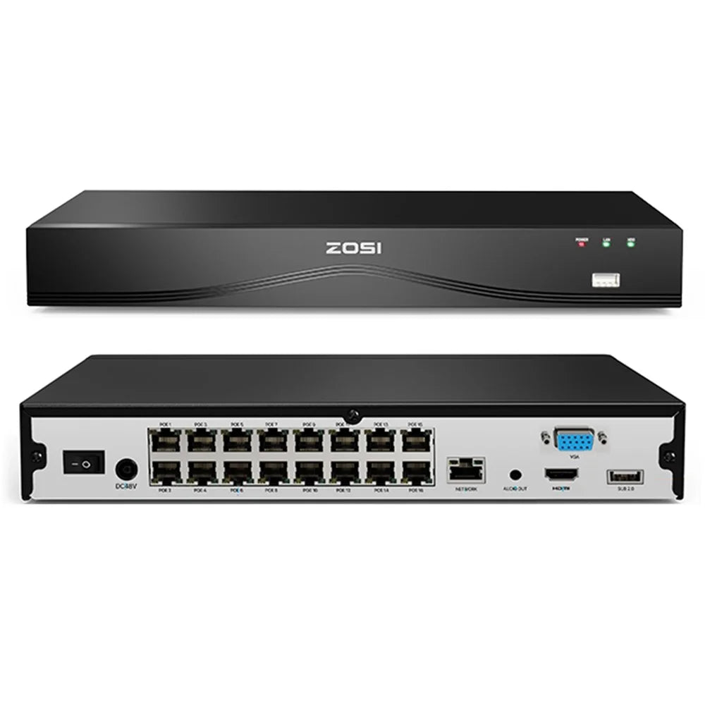 ZOSI 4K 8MP 24-Channel PoE NVR Compatible with Zosi PoE 4K / 5MP / 3MP / 4MP / 8MP Camera Dual HDD Backup Security System Network Video Recorder - Black - 1