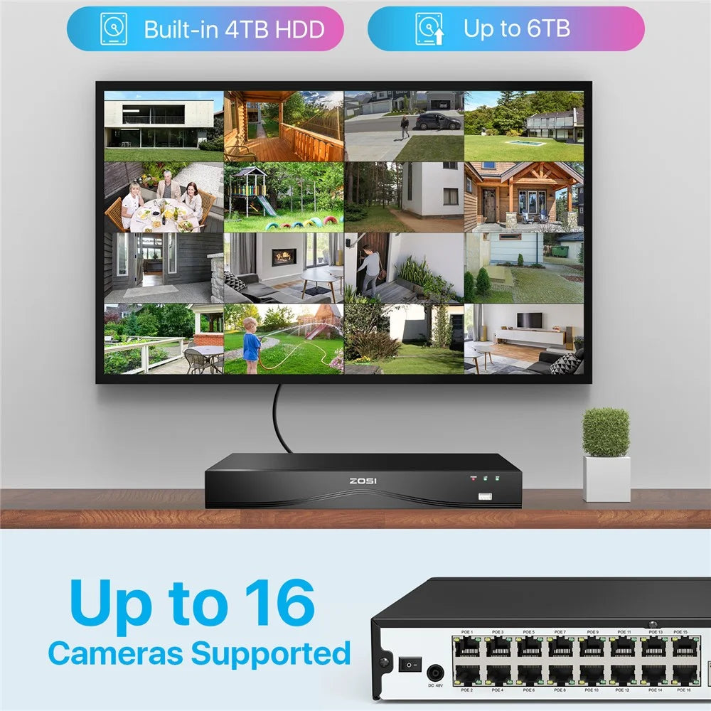 ZOSI 4K 8MP 24-Channel PoE NVR Compatible with Zosi PoE 4K / 5MP / 3MP / 4MP / 8MP Camera Dual HDD Backup Security System Network Video Recorder - Black - 3