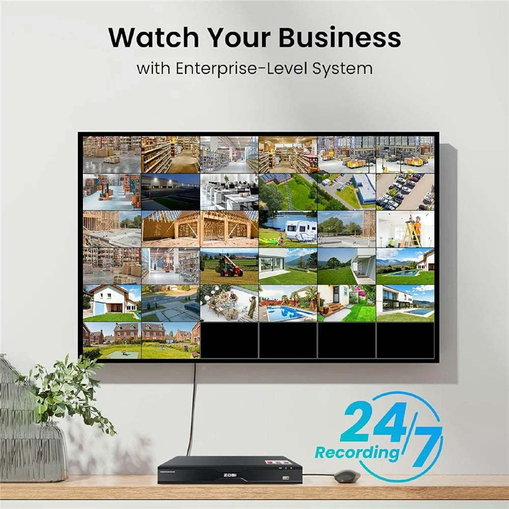 ZOSI 32CH 4K AI Network Video Recorder Compatible with Zosi PoE / WiFi 4K / 5MP / 4MP / 3MP Camera 2 SATA 16TB NVR Security Camera System for Surveillance (No Hard Drive, No PoE Port) - Black - 3