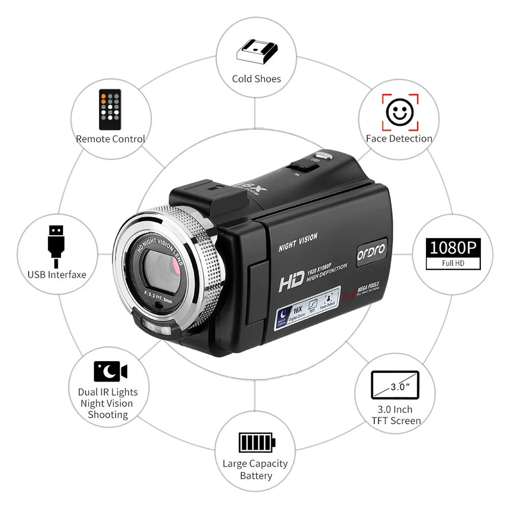 ORDRO V12 3.0 Inch Camcorder Video Camera IR Night Vision Vlogging Camera with Fill Light - 6