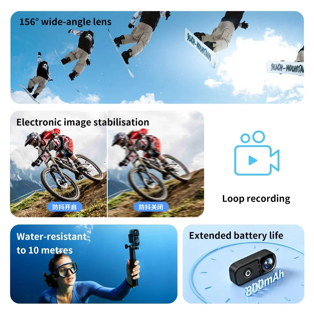MZ02 4K Wi-Fi Action Camera with Waterproof Case HD Video Recording 156 Degree Wide Angle Sports Mini Thumb Camera - Black - 7