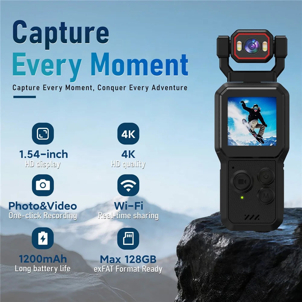 D1 Mini Pocket Camera 4K HD 1.54 Inch Screen 270 Degree Rotatable Lens WiFi Action Camera for Vlog Sports - Black - 2