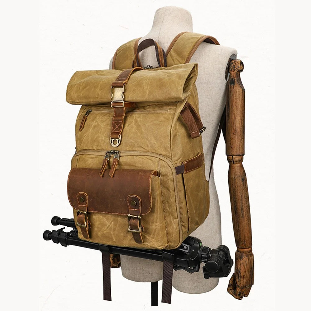 K-822 Waterproof Camera Bag Hiking Camping Canvas Rucksack Laptop Bag Travel Backpack - Yellow - 5