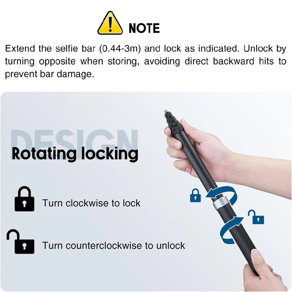 3m Ultra-Light Carbon Fiber+Aluminum Alloy Adjustable Extension Pole for Action Camera - 5