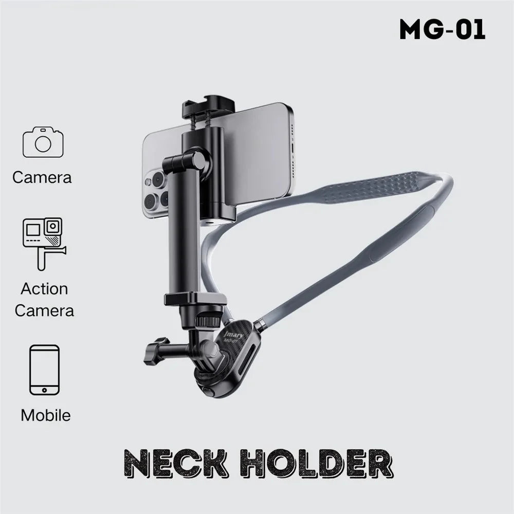 JMARY MG-01 Neck Mount for Phone Action Camera POV / Vlog Selfie Mount Hand Free Holder - Grey - 2