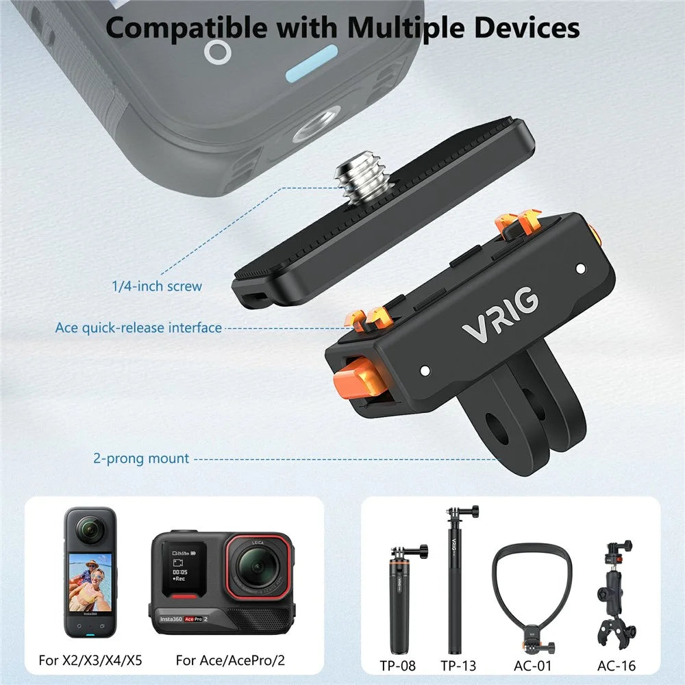 VRIG AC-41 Anti Shake Camera Adapter for Insta360 Ace Pro 2 / Ace Pro / Ace / X5 Compatible with GoPro Mount - 5