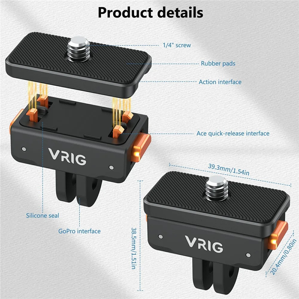 VRIG AC-41 Anti Shake Camera Adapter for Insta360 Ace Pro 2 / Ace Pro / Ace / X5 Compatible with GoPro Mount - 7