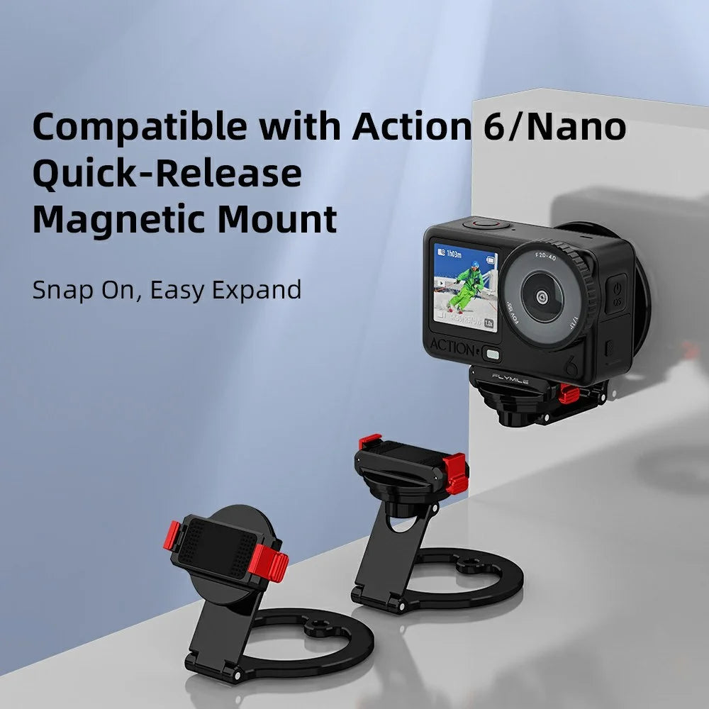 FLYMILE For DJI Osmo Action 6 / Nano Dual-Sided Magnetic Holder Aluminum Alloy Quick-Release Magnetic Mount - 2