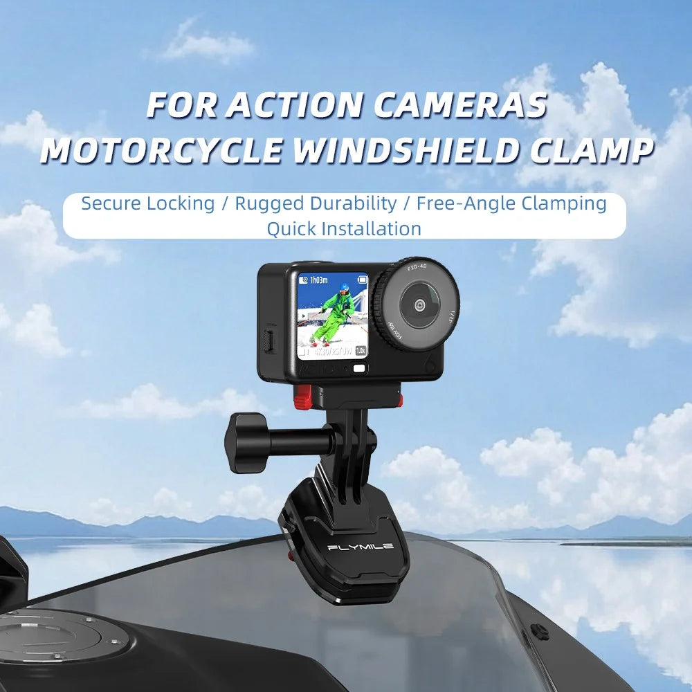 FLYMILE Motorcycle Windshield Mount for Action Cameras Clamp Holder - 3