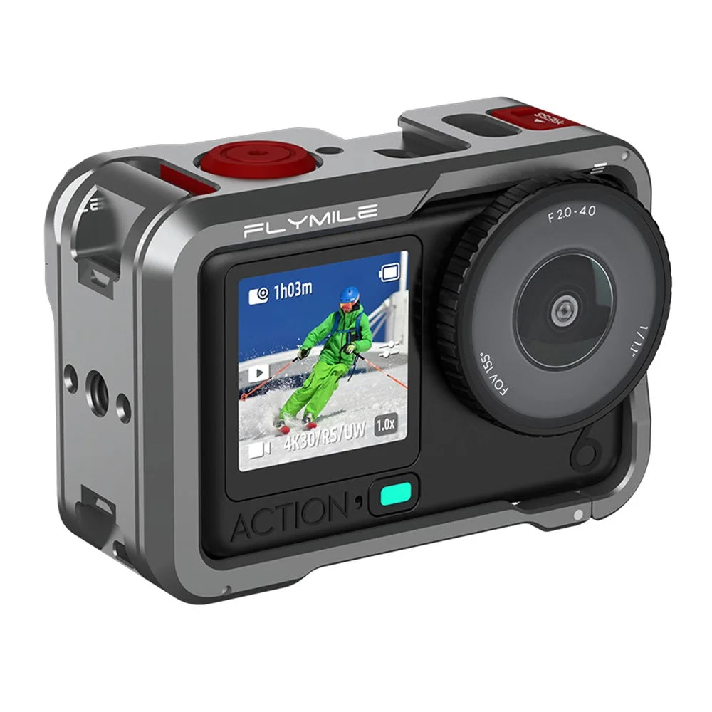 FLYMILE Double Opening Camera Cage for DJI Osmo Action 6 Protective Metal Frame with Cold Shoe and 1 / 4" Thread - 2