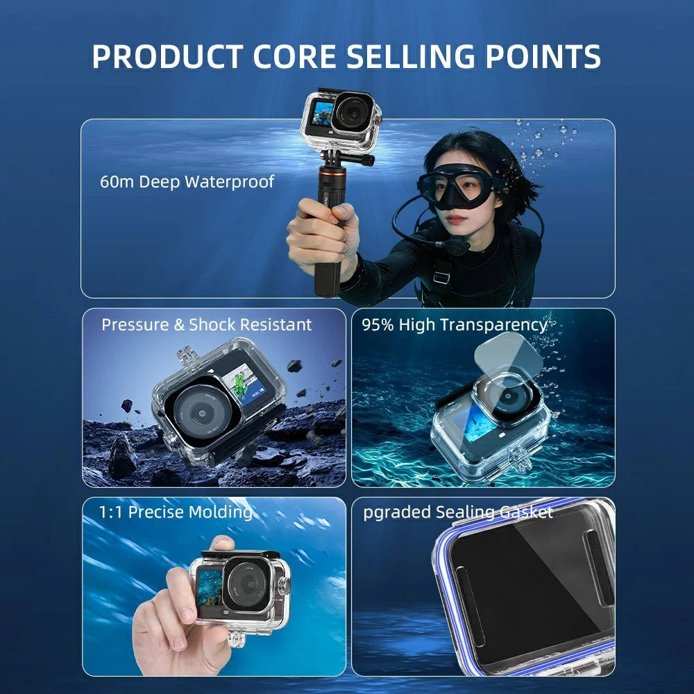 For DJI Osmo Action 6 60m Depth Camera Waterproof Case Transparent PC + Tempered Glass Anti Fog Underwater Housing - 3