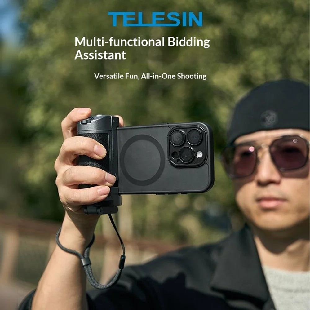 TELESIN P1-MP-01 Bluetooth-compatible Phone Grip Extendable Selfie Stick with Remote for iPhone / Android - 2